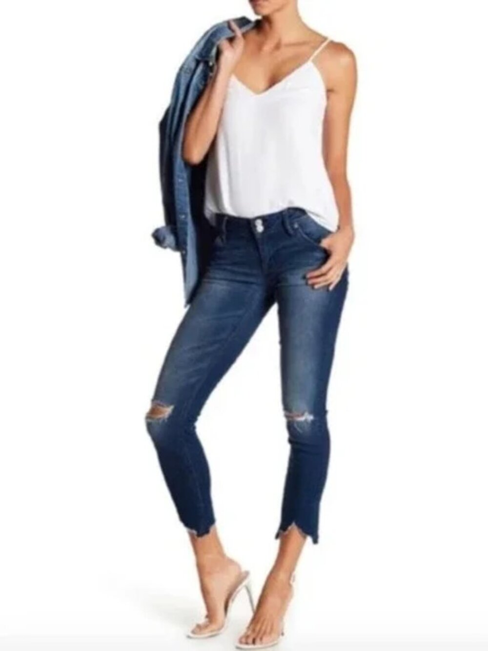 Hudson Jeans Collin Flap Skinny Crop Distressed Frayed Hem Dk Blue Pants | Sz 27